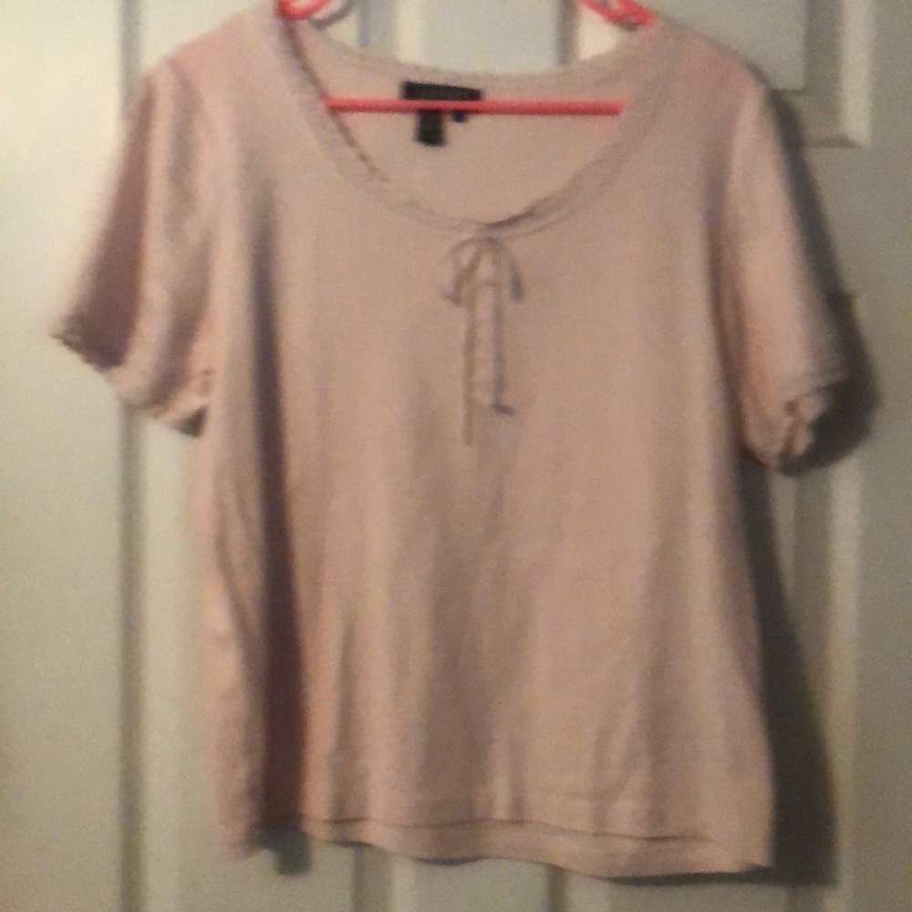LRL pink shirt with lace trim and ribbon tie